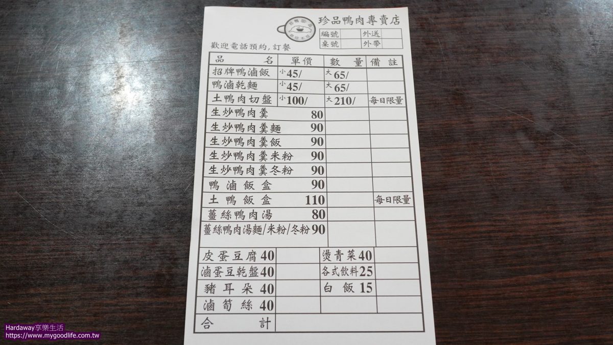 珍品鴨肉專賣店菜單