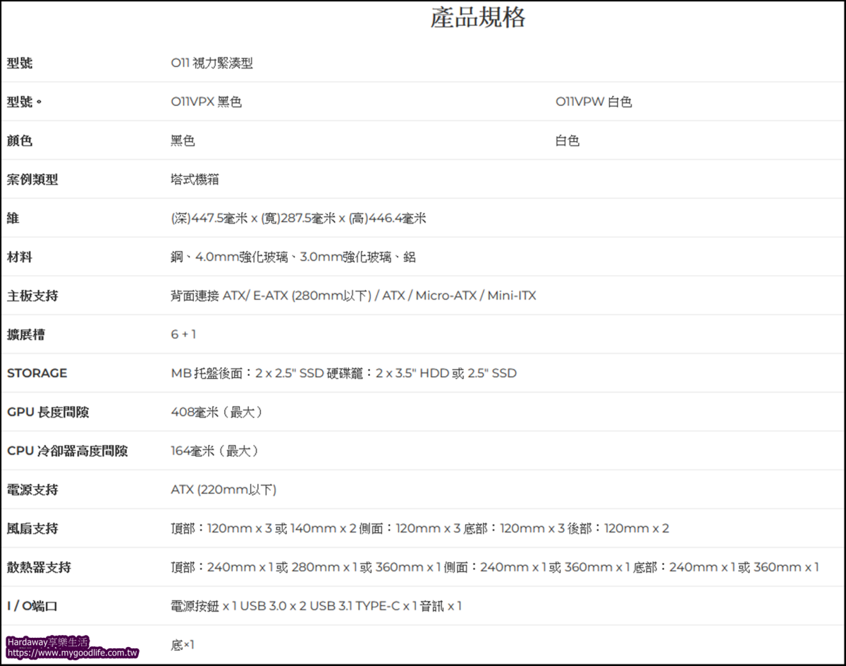 聯力LIAN LI O11 VISION COMPACT機殼規格