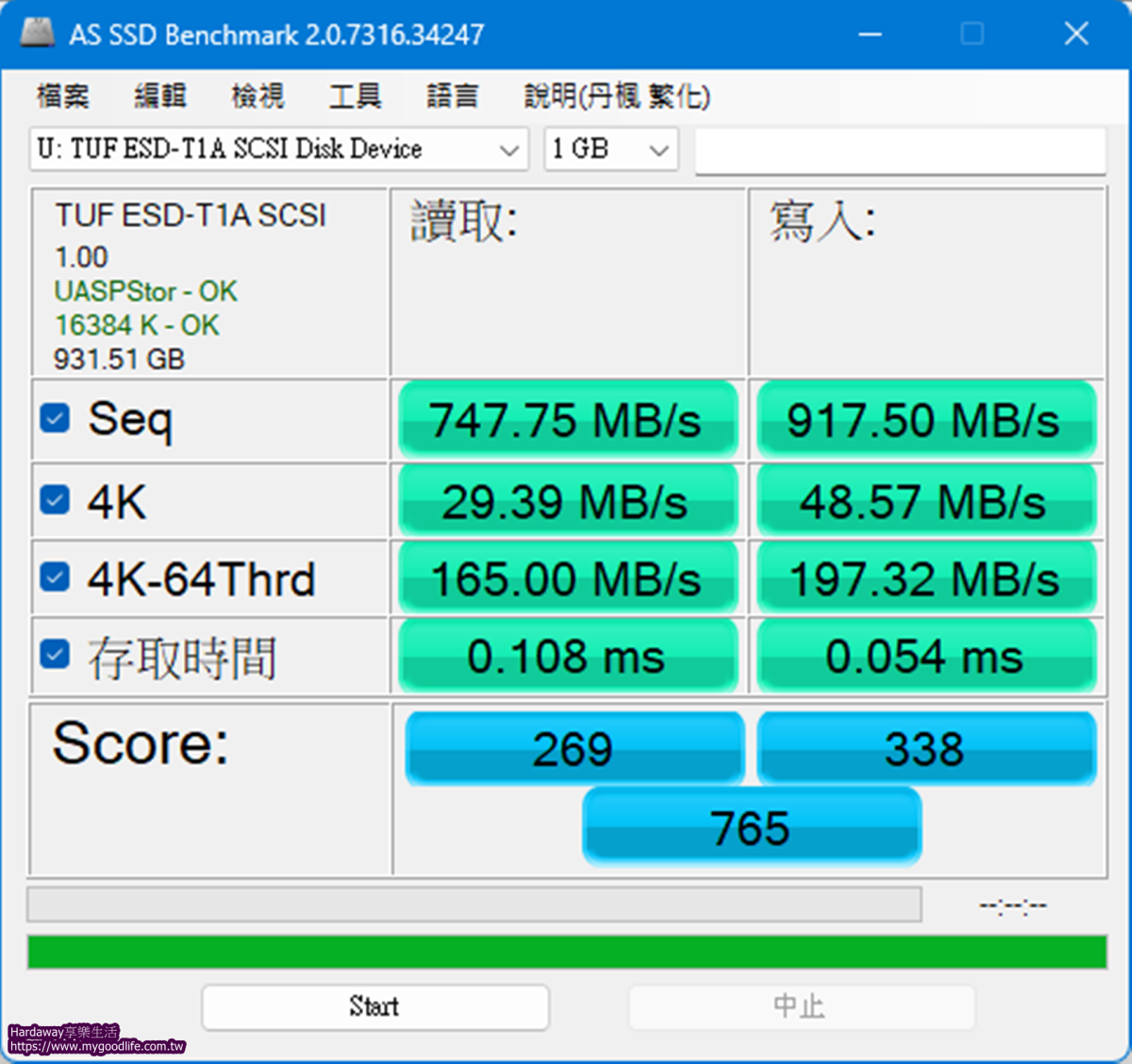 ASUS TUF Gaming A1 SSD外接盒測速